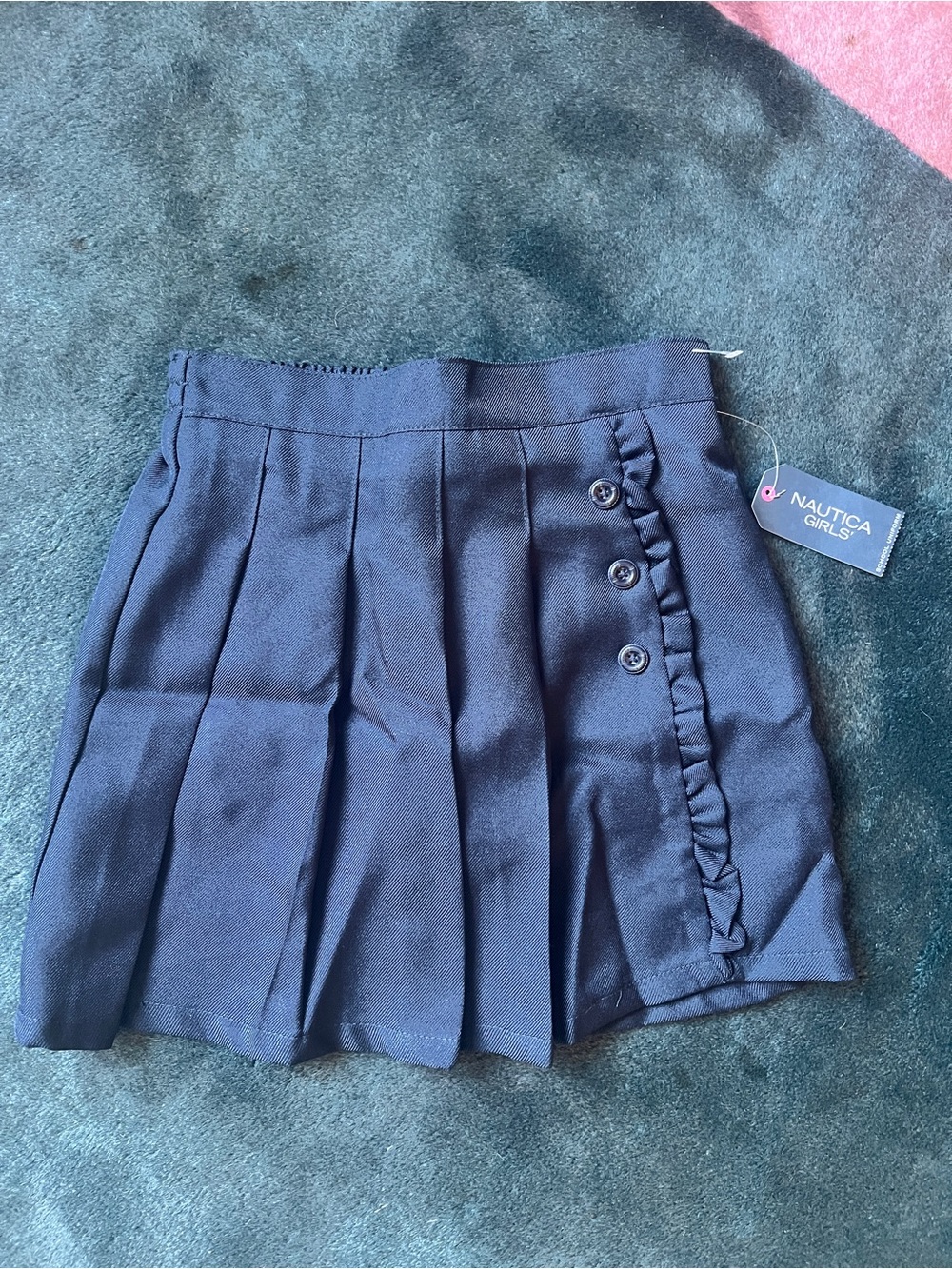 Nautica Girls Navy Blue Pleated Skort with Button & Ruffle Detail Size 6